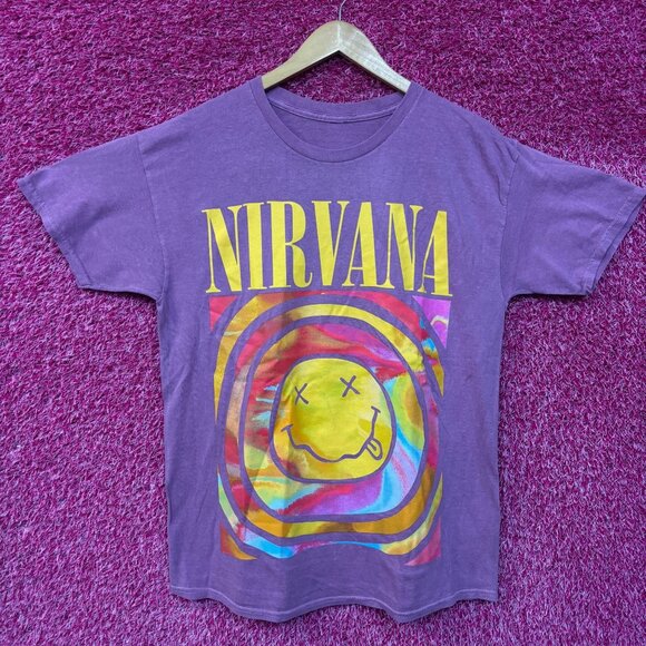 Nirvana Never Mind Smiley Face Purple Tshirt size Large - Picture 1 of 5